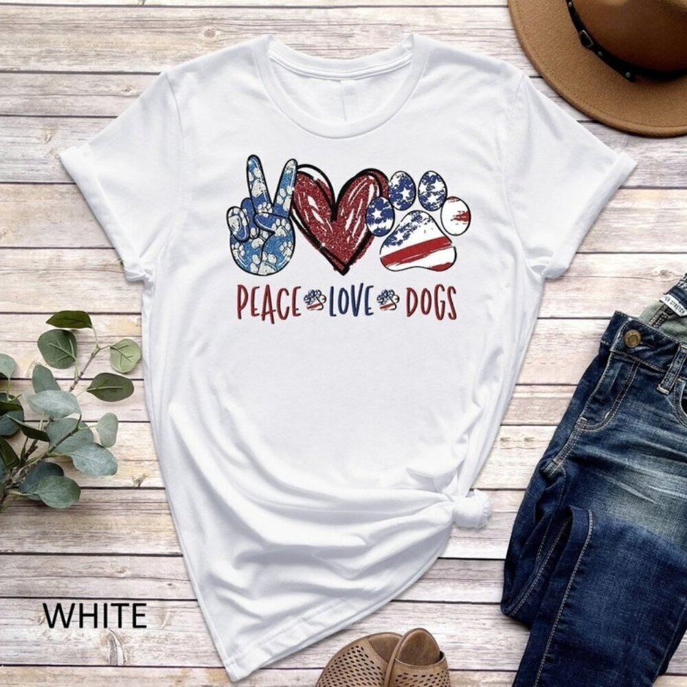 Peace Love Dogs Cute Paw Print Dog Mom Gift Graphic T-Shirt